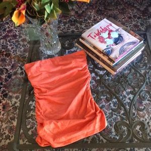 Orange/silver shimmer strapless  top!